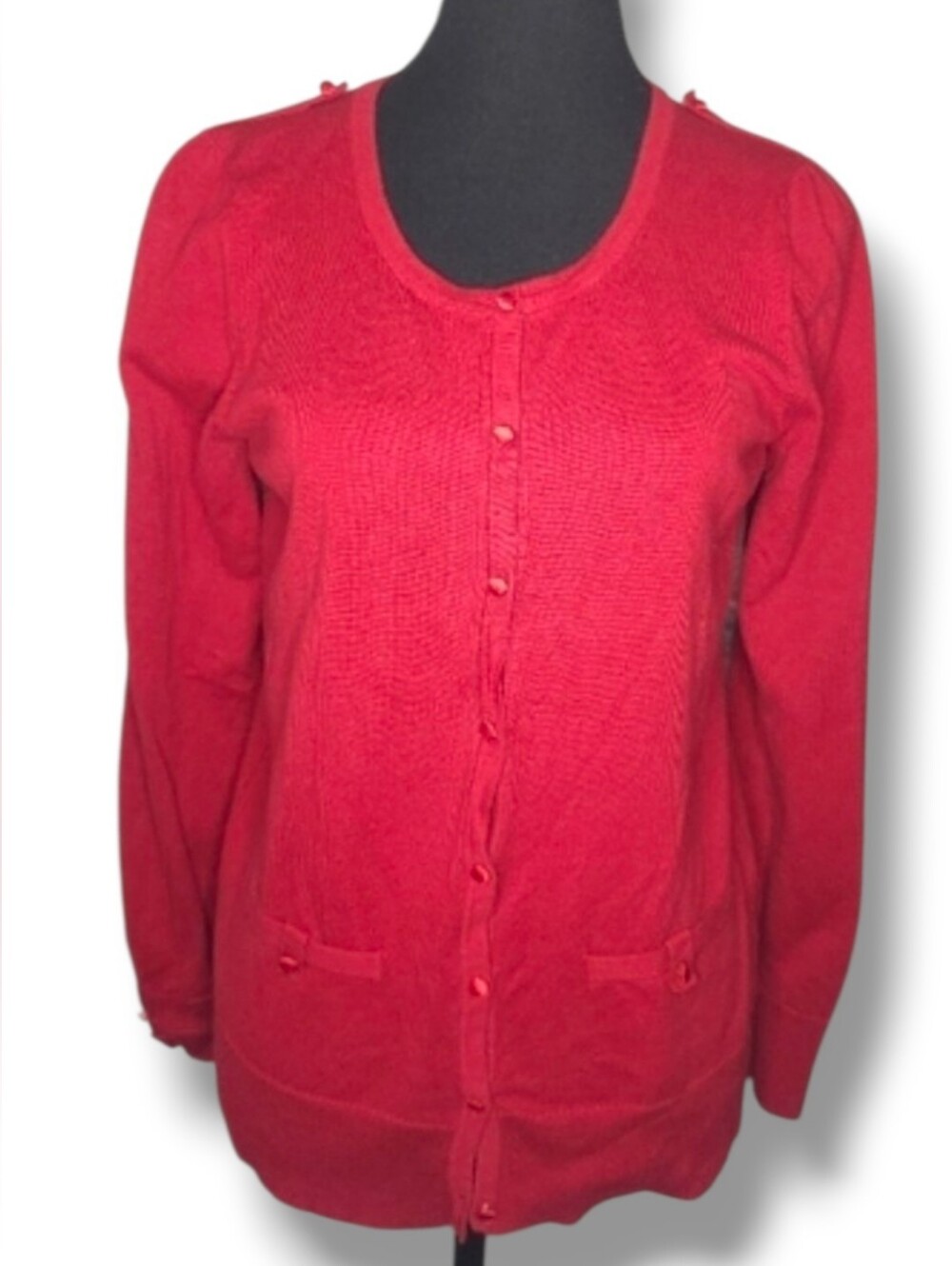 Smart Set Red Cotton Nylon Button‑Detail Cardigan Sweater G/L Classic Cozy Fit